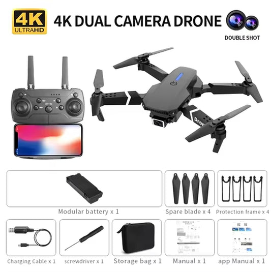 New E88 Pro Wifi FPV Drone - 4K/1080P Wide Angle HD Camera Foldable Quadcopter with Altitude Hold